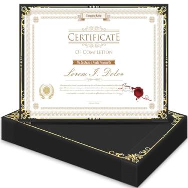 Imagem de HAUTOCO Pacote com 30 suportes de certificado de um lado, capas de certificado de prêmio com borda dourada porta-diploma preto para cartolina tamanho 21 x 27 cm, graduação, documentos