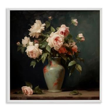 Imagem de Stupell Industries Vintage Bunches in Vase Framed Giclee Wall Art Design por Lazar Studio, moldura branca, 43 x 43 cm