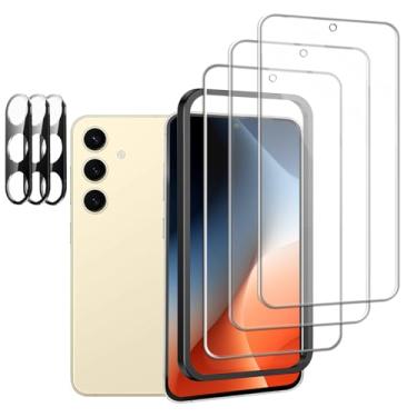 Imagem de Fourmor Protetor de tela para Galaxy S24FE [pacote com 3 + 3] protetor de lente de câmera, suporte para desbloqueio de impressão digital, vidro temperado HD, sensível ao toque, antiarranhões, para