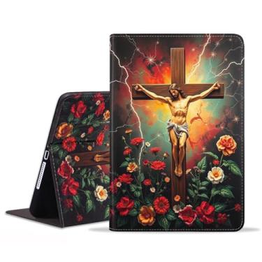 Imagem de BWOOLL Capa para Samsung Galaxy Tab S9 FE 5G 10,9 polegadas e Galaxy Tab S9 11 polegadas (2023), capa fina e leve de couro PU com suporte para despertar/hibernar automaticamente, cruz cristã Jesus