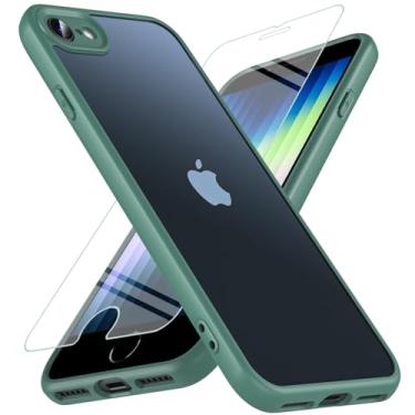 Imagem de Fin2feel Capa fosca para iPhone SE 2022/SE 2020/8/7, com protetor de tela de vidro, proteção contra quedas de grau militar à prova de choque, antiarranhões, capa traseira translúcida fosca para iPhone