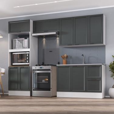 Imagem de Cozinha Compacta 4 Peças 2 Aéreos 1 Balcão 1 Paneleiro Torre Quente Soho Cabecasa Madeiramadeira Branco/Grafite