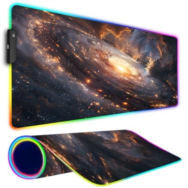 Imagem de Armanza Mouse pad para jogos RGB, grande mousepad com luz LED, acessórios de jogos, teclado para mesa, base de borracha antiderrapante, tapete de mouse grande para jogadores, 80 x 29 cm, galáxia