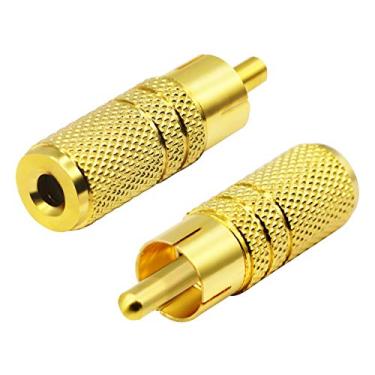 Imagem de zdyCGTime Adaptador de áudio RCA banhado a ouro para 3,5 mm, conector de metal de 3,5 mm (1/8 polegada) fêmea para conector adaptador de áudio RCA macho para cabo adaptador de fone de ouvido de 3,5 mm