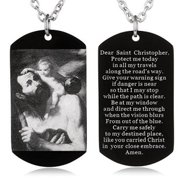 Imagem de FAYERXL Presentes Católicos São Cristóvão, Padroeiro de São Cristóvão, Oração de Viajantes, Etiqueta de Cão, Colar com Pingente Militar