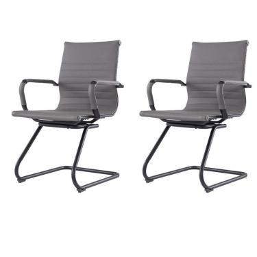 Imagem de Kit 2 Cadeiras EscritórioManhattan Black Esteirinha Diretor Fratini em PU Cinza Base Fixa Preto