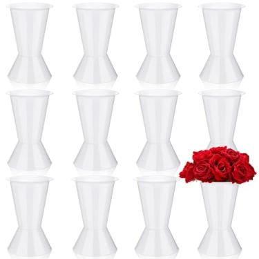 Imagem de Beeveer Pacote com 12 balde de flores de plástico de 29 cm de altura, vaso de cone, com base para flores de corte, baldes multiusos para porta-buquê de flores, decorações centrais para casamento em