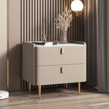 Imagem de Mesa de cabeceira minimalista com 2 gavetas de armazenamento - Mesa lateral de madeira contemporânea para quarto/sala de estar/quarto de hóspedes/escritório, A, 50 x 40 x 50 cm