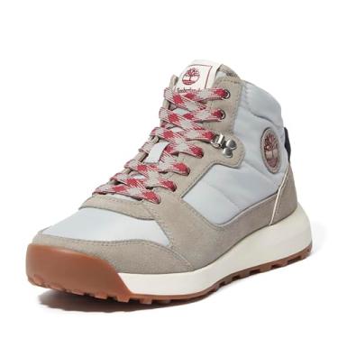 Imagem de Timberland Tênis feminino retrô Swift de cano alto com cadarço, Tecido cinza claro, 39