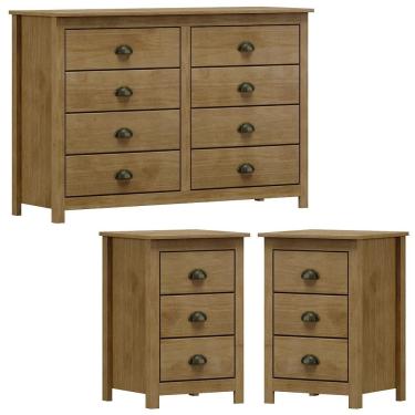 Imagem de Comoda 8 Gv 02 Mesas de Cabeceira 3 Gv Madeira Maciça Freijo Milani Store