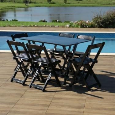 Imagem de Conjunto Dobrável 120x70 com 6 Cadeiras Preto - Móveis Britz