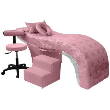 Imagem de Kit Maca Estética Charme para Cílios + Mocho + Escada + Capa Veludo Cor:Veludo Rosa Claro