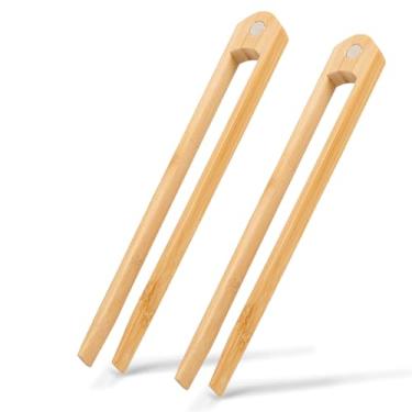 Imagem de Jowmoy 2 pinças magnéticas para torradas de bambu natural, pinças de torrada, pinças de bambu, design deslizante, para torradeira, frutas, pão e picles, utensílios de cozinha, salada, macarrão,
