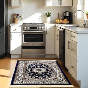 Imagem de 1 Tapete Cozinha Belga Grande Passadeira Es Cl 100 x 140 Vr (D5Cla Azul Vermelho Bege Classico Medalhão Floral)