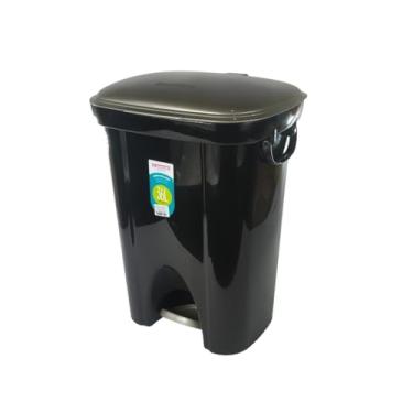 Imagem de Lixeira Plástica Grande 36 Litros com Tampa Pedal Cesto de Lixo Banheiro Cozinha Preto - SR298/20 Sanremo