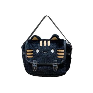 Imagem de Bolsa de mão fofa de gato de pelúcia novidade bolsa de ombro criativa 3D bolsa tiracolo (quadrado_gato_preto), preta, Preto/bahama p, Bonita