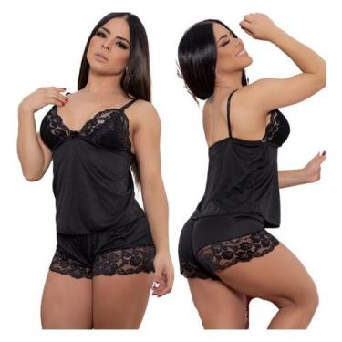 Imagem de Baby doll feminino sexy com detalhes em renda - Sedução, Preto, M