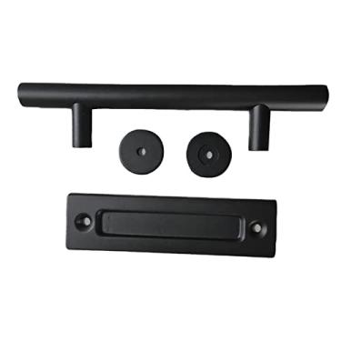 Imagem de Maçaneta de porta de celeiro de aço carbono, placa grossa, conjunto dividido, alça dupla face para renovação de casa (alça redonda)