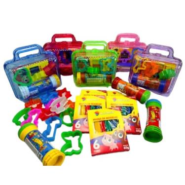 Imagem de Kit 12 Massinha Modelar + 12 Bolha Sabão + 24 Cortador Massinha + 12 Maletinha Acrílico Lembrancinha (Sortido)
