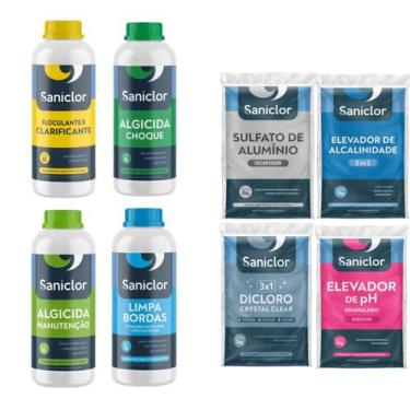 Imagem de Kit Completo Saniclor Piscina Cloro Algicida Clarificante