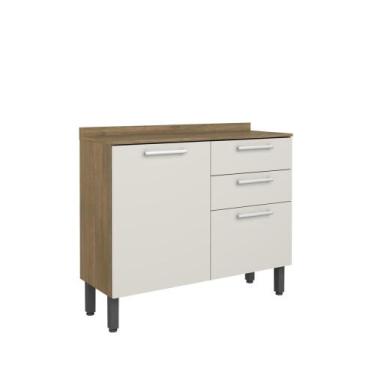 Imagem de Balcão com Tampo 2 Portas 2 Gavetas Samba Bertolini, Branco/Carvalho