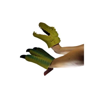 Imagem de Kit Fantoche de Dinossauro T-rex garra e cabeça verde 2 peças