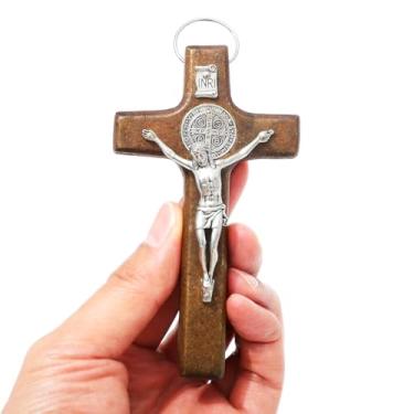 Imagem de KOMI Crucifixo de São Bento 10,7 cm feito à mão cruz de parede cristã católica decoração de parede cruz religiosa presentes