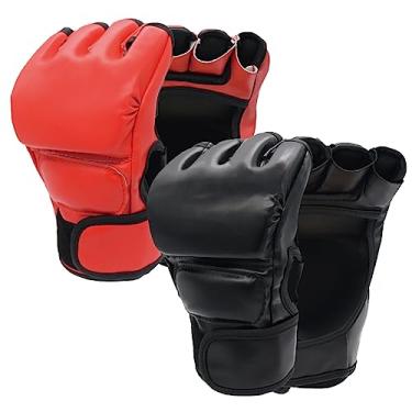 Imagem de 2 pares de luvas de boxe para homens e mulheres iniciantes profissionais à prova de choque de couro conjunto de luvas de treinamento MMA (preto e vermelho)
