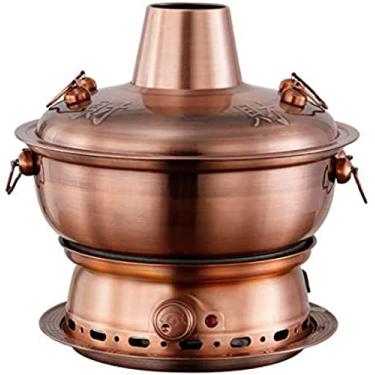 Imagem de 1800W 2 Em 1 Panela Elétrica Antiga Pequim Panela Quente Chinesa Cobre Aço Inoxidável Caldeira De Sopa Aquecida A Carvão Tradicional Utensílios De Cozinha Panelas, 30-36cm,Marrom,34cm,Collector88