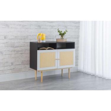 Imagem de Balcão Buffet Pés Palito Madeira 2 Portas Com Nichos Mdf E Palhinha Es