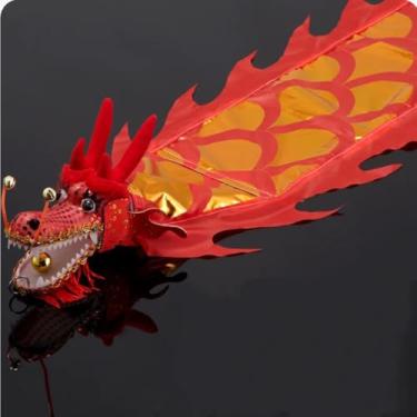 Imagem de PAIKOOL Dragon Poi com cabeça de dragão de plástico 3D, corda de balanço e fita dourada com estampagem a quente, conjunto de adereços de palco de dragão dourado fitness ao ar livre (dragão vermelho, 5