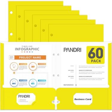 Imagem de Pastas de portfólio de dois bolsos, pacote com 60 PANDRI com 3 furos e 2 pastas de bolso para fichário de 3 anéis, pasta de arquivo de papel tamanho carta para escola, escritório, casa, negócios