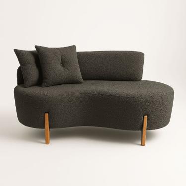 Imagem de Sofá Orgânico 2 Lugares C/2 Almofadas Curvo Sala Recepção Boucle Cinza Escuro - Montanaris Decor
