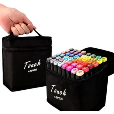 Imagem de Canetas Marcadores Artísticos Touch Ponta Dupla, 48 Cores, com Estojo de Transporte