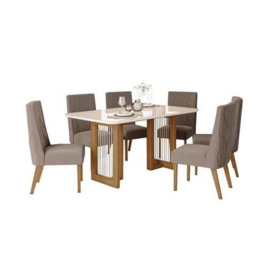 Imagem de Mesa Jantar Yara 160 6 Cadeiras Eloa Amendoa - Henn