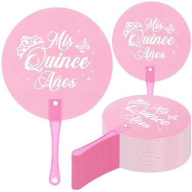 Imagem de Seenelling 36 peças de lembrancinhas de festa de quinze anos para fã de mão de convidado Decoração de quinze anos Recuerdos para 15 anos de quinze anos de aniversário de plástico rosa para leque de