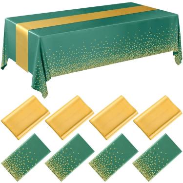 Imagem de Conjunto de toalhas de mesa Breling, pacote com 8 unidades, verde/dourado, plástico/cetim