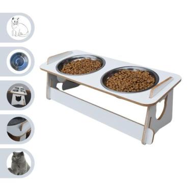 Imagem de Comedouro Bebedouro Gato Elevado Pet Duplo Tigela Ração Inox Saudável 