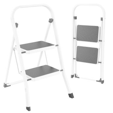 Imagem de Escada de degrau HBtower, banqueta dobrável, capacidade de 150 kg, branca