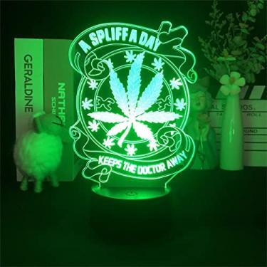 Imagem de Lâmpada de mesa de LED 3D com folha de maconha e luz noturna de cannabis, ilusão visual ótica, decoração de casa, iluminação