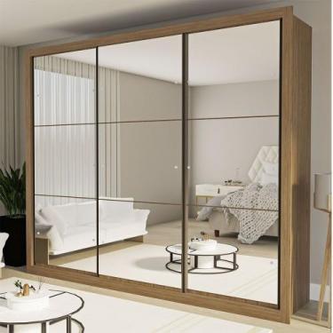 Imagem de Guarda Roupa Casal Ravena com 9 Espelho 3 Portas Minastex, Carvalho