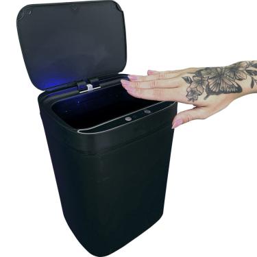 Imagem de Lixeira Inteligente Automática Preta com Sensor e Led 13L