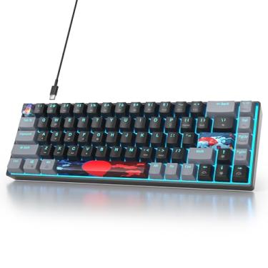 Imagem de Teclado para jogos Ussixchare 65%, teclado mecânico de 68 teclas, retroiluminado por LED, ultracompacto, com tecla vermelha para Windows Laptop Gamer