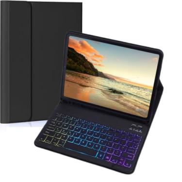 Imagem de NUWONAYA Capa de teclado para Amazon Fire HD 10/10 Plus 25.7 cm 2021/2023 (11/13ª geração), capa de teclado magnético destacável com 7 cores arco-íris com suporte para lápis (preto + preto)