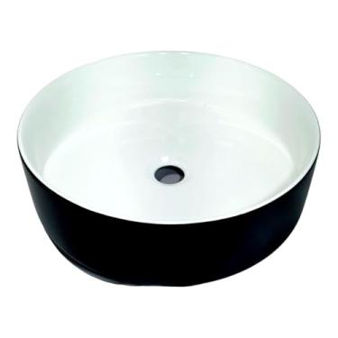 Imagem de Cuba Banheiro Sobrepor Ceramica Apoio Branca Detalhe Preto