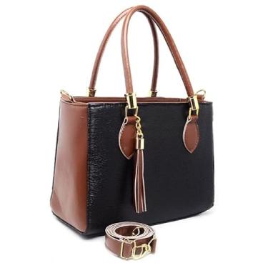 Imagem de Kit bolsa + carteira Tradicional Moderna Transversal Feminina (PRETO/CARAMELO,M)
