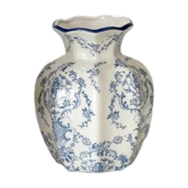 Imagem de Ｂｅｓｇａ Vaso de cerâmica chinês para flores, vaso de plantas, decoração moderna, exclusivo, azul e branco, arranjo floral para casamento e escritório, Begônia 8cmx15cm