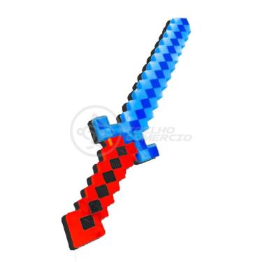 Imagem de Kit Brinquedo Espada Pixel Minecraft 58cm C/Som Luz+3 Pilhas
