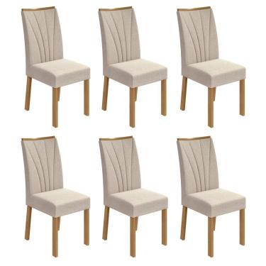 Imagem de Conjunto 6 Cadeiras Estofadas Apogeu Móveis Lopas Amêndoa Clean/Linho Rinzai Bege