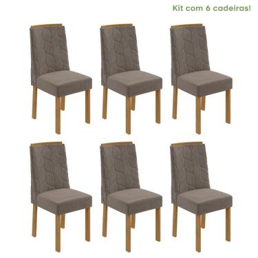 Imagem de Conjunto 6 Cadeiras Estofadas Astrid Móveis Lopas Amêndoa Clean/Suede Animale Bege